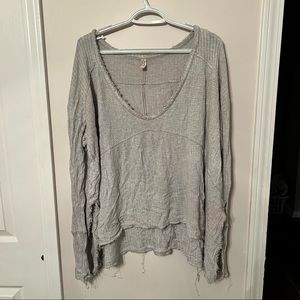 Free People thermal waffle shirt size large distressed gray